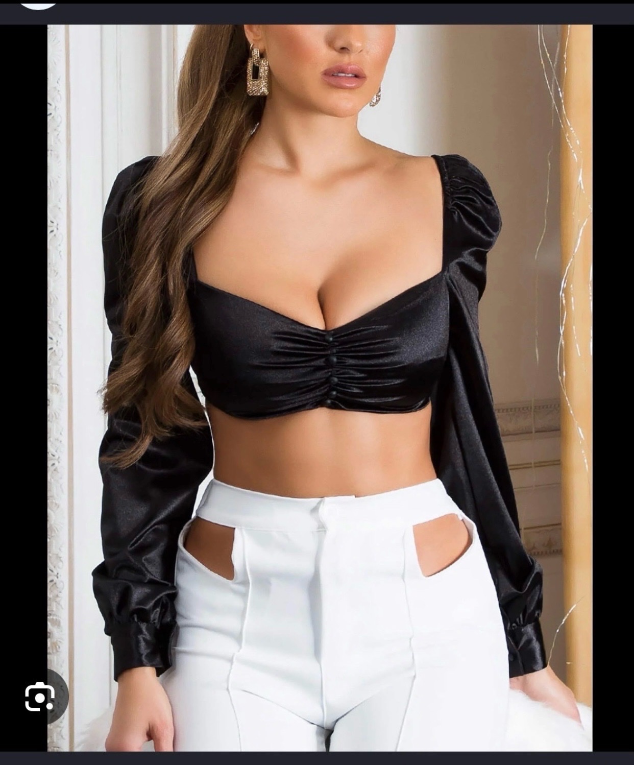 Top satinee col coeur manches bouffantes S/M