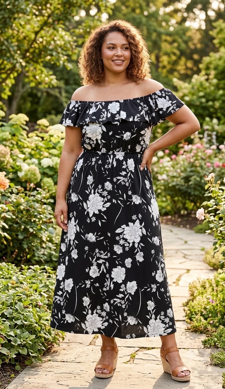 Une robe offshoulders noir grande taille 44/46/48