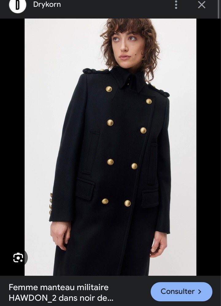 Manteau officier noir avec 8 boutons bijoux 42/44
