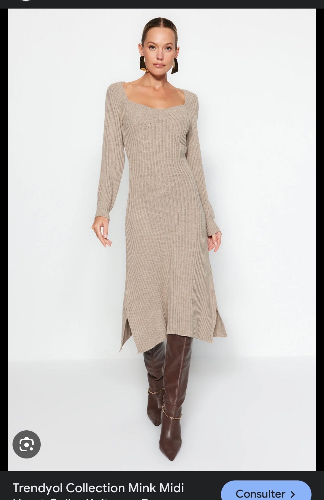 Robe cotele shein curves  marron camel col coeur 