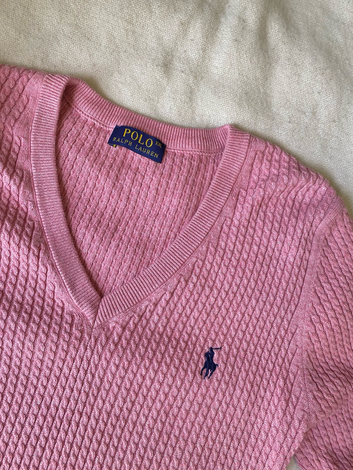 Pull polo ralph lauren rose a logo bleu 44/46