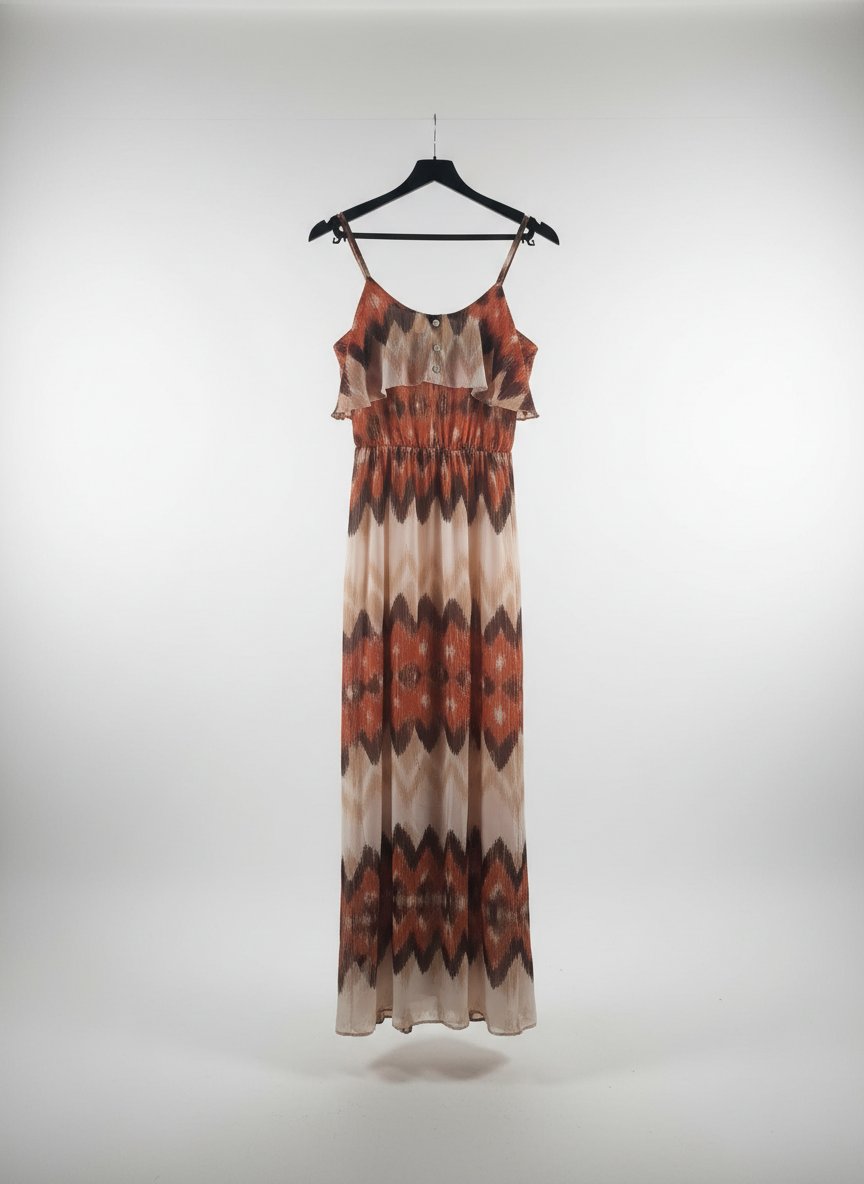 Robe bretelle multicolore orangé et marron