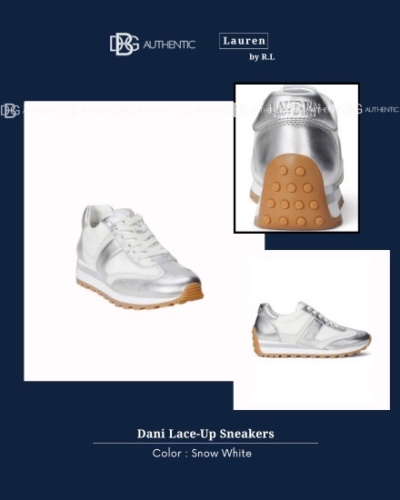 Baskets Dani en dain et cuire blanc et argent Lauren Ralph Lauren