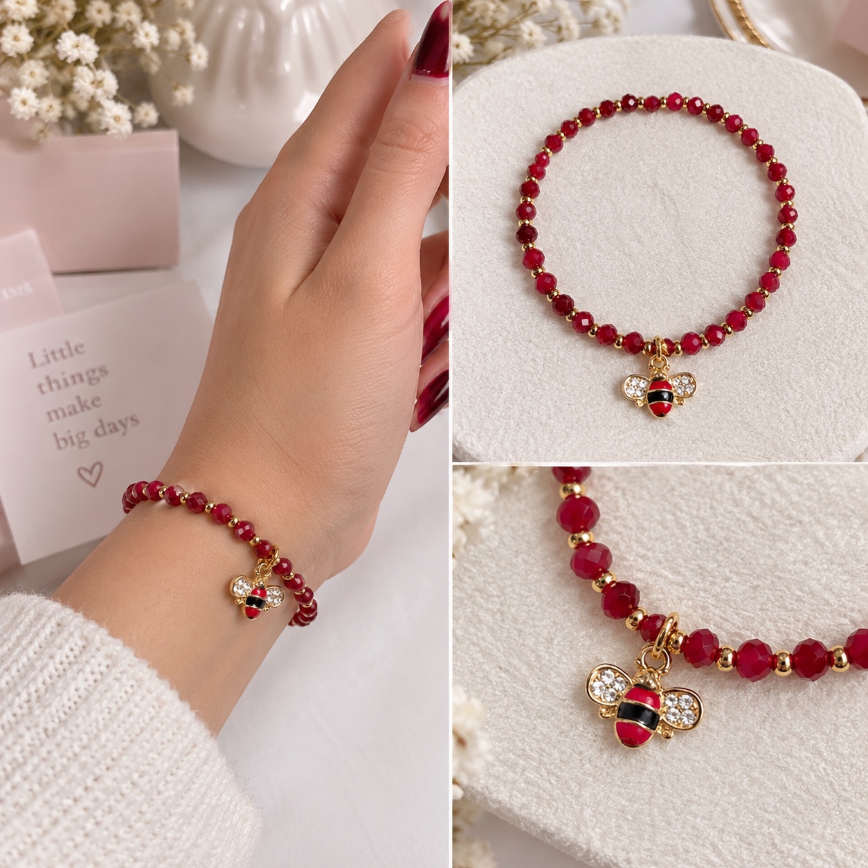 Bracelet rouge avec abeille❤️
