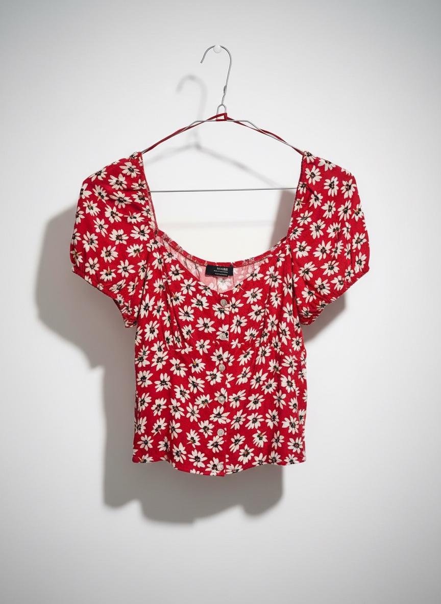 Haut rouge fleuri BERSHKA taille M 