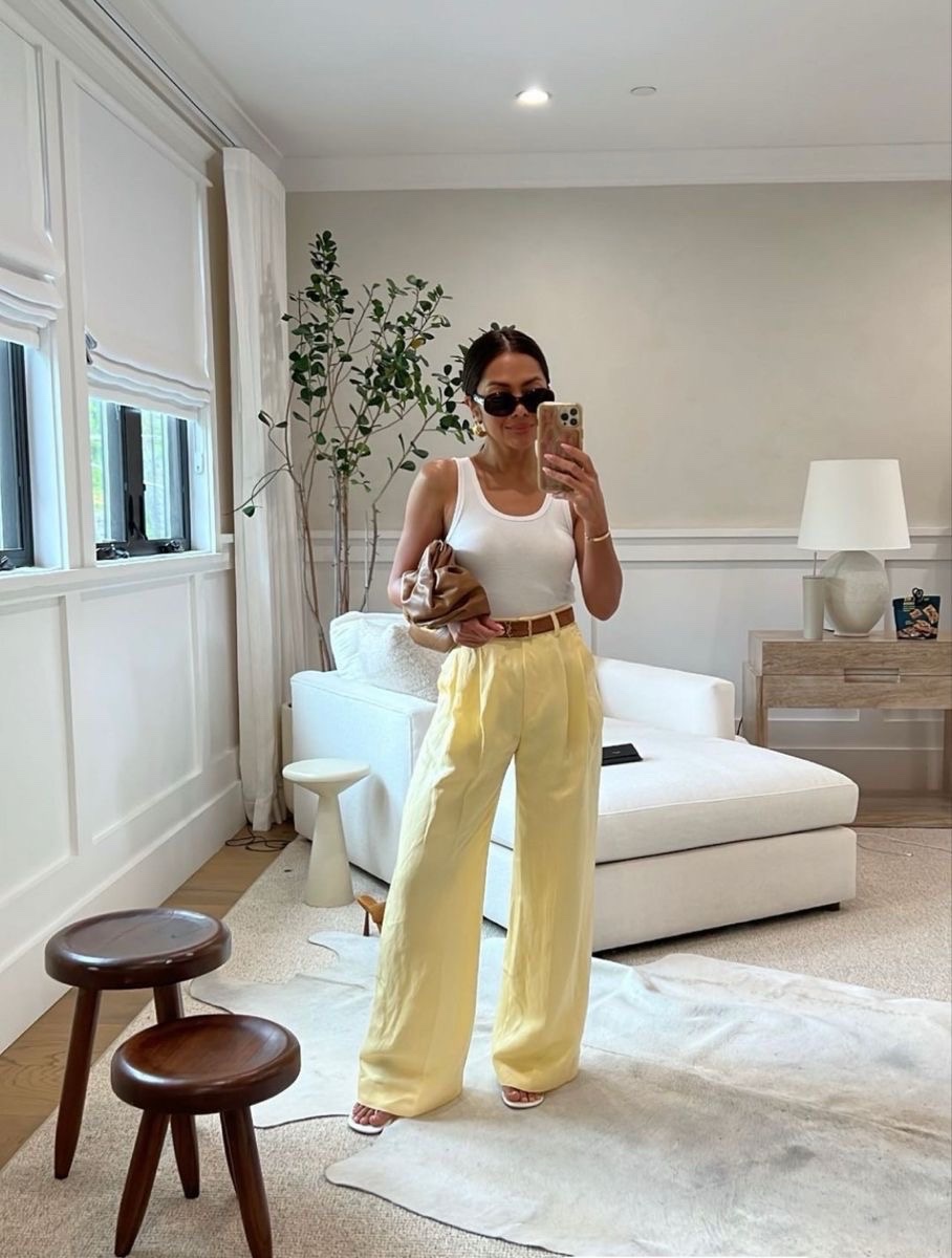 Pantalon jaune rayure blanc
