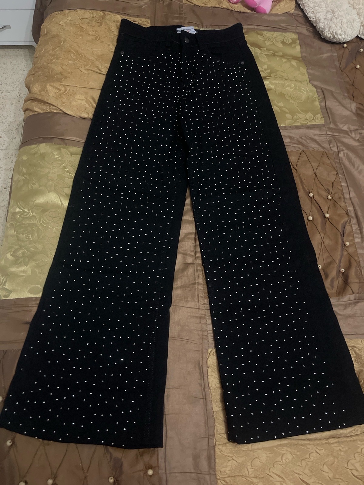 Pantalon large wide leg noire jean bling bling tendnce jamais protée