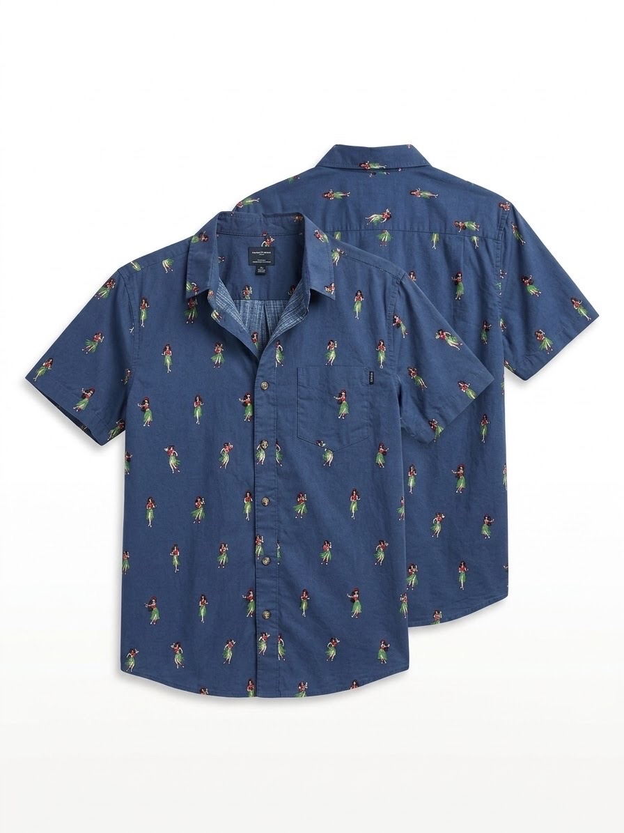 Chemise hawaïenne bleue à motifs Hula Girl Sun Style
