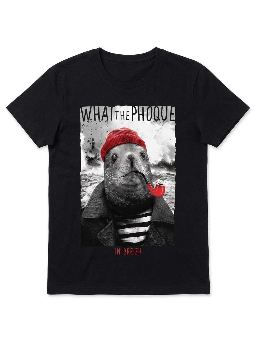 T-shirt noir imprimé "What The Phoque In Breizh"