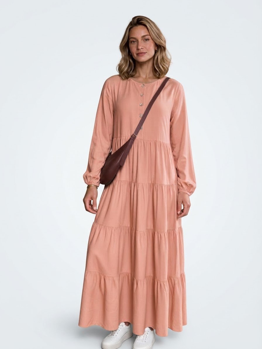 Robe chemise longue couleur pêche (automne/printemps)