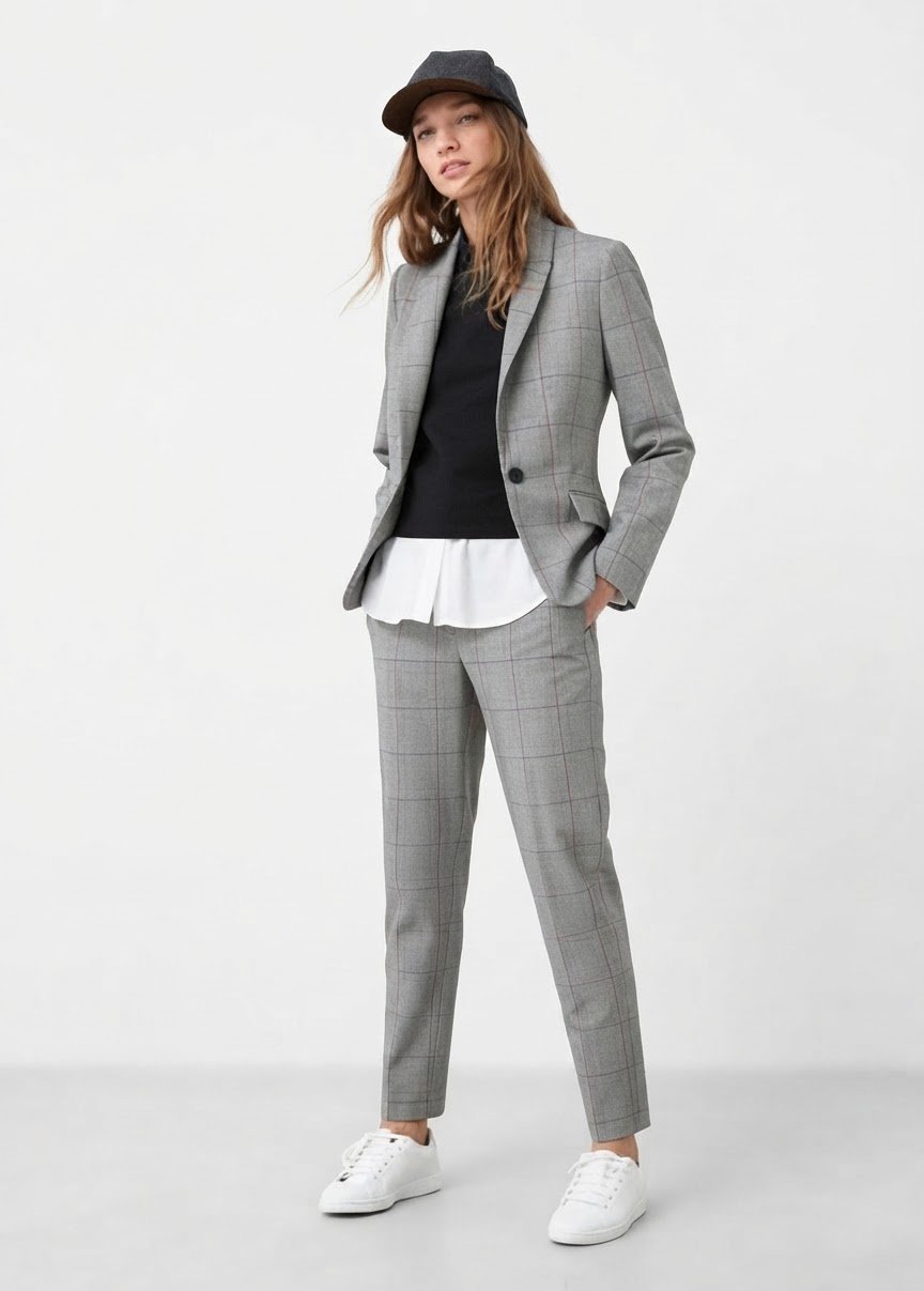 Tailleur gris foncé à rayures
