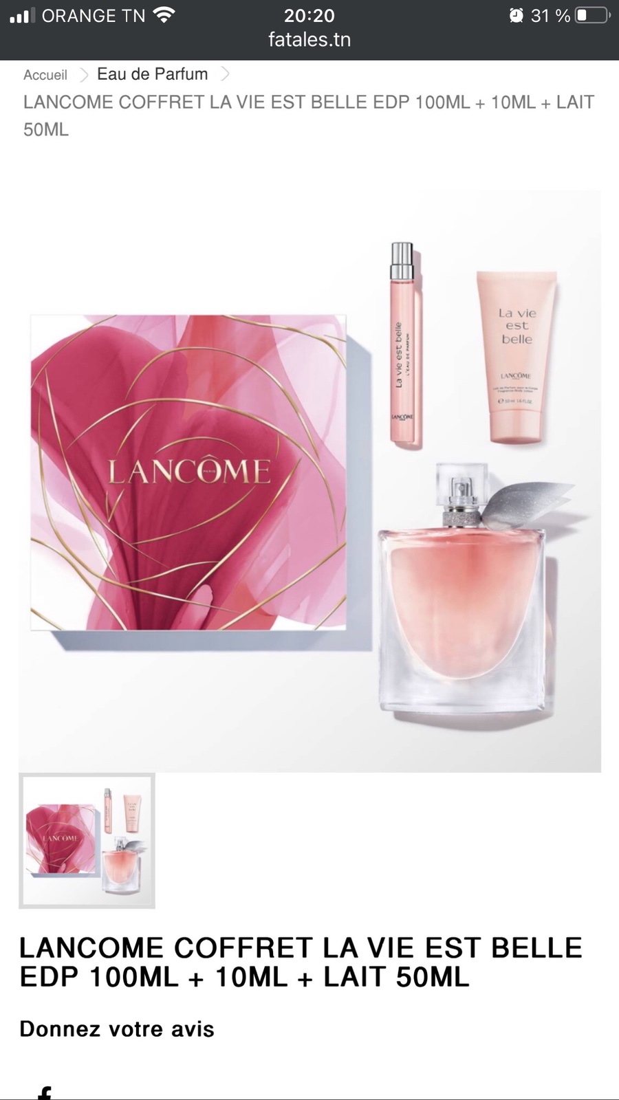 Coffret lancome Parfum la vie est belle 