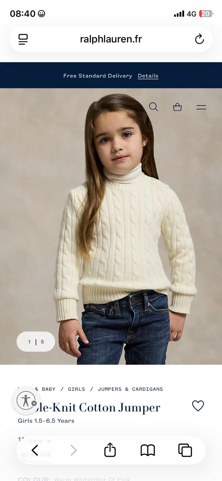 Un pull en maille torsadée classique de la marque Polo Ralph Lauren Pour filette 7 ans 