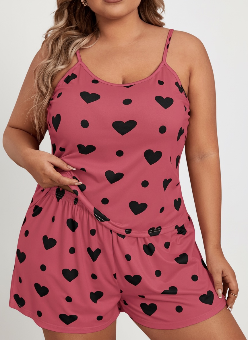Ensemble de pyjama pour femme présente un motif de cœurs et de pois taille 2XL 