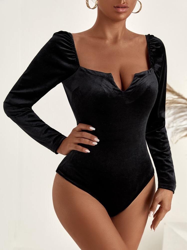 Body en velours à manches longues noir Taille L 42