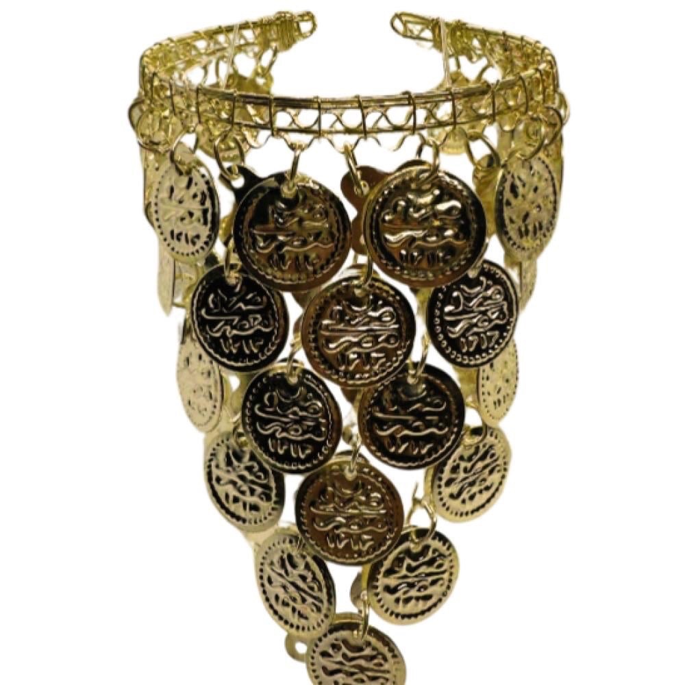 خلخال bracelet de cheville style traditionnel arabe ou gitan est doté de breloques en forme de pièces de monnaie argentées