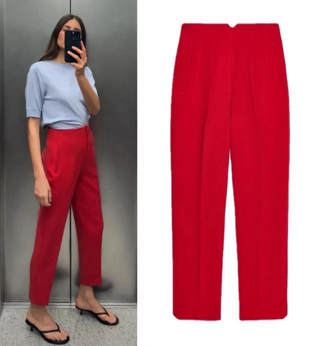 Pantalon droit rouge Taille 40 jamais portée