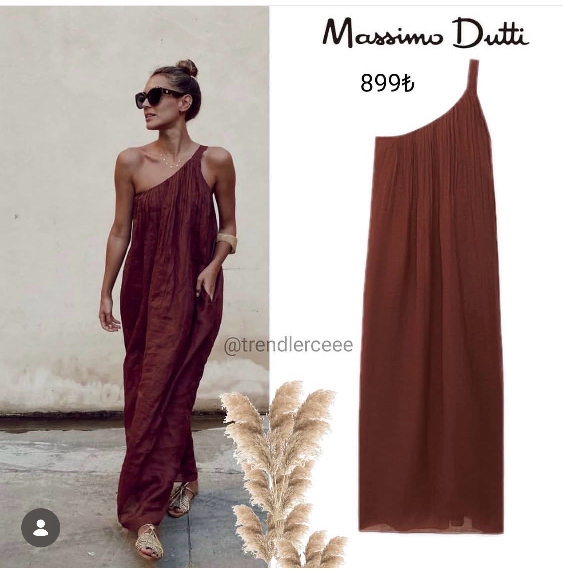 Robe asymétrique Massimo Dutti se distingue par sa couleur marron terre cuite et sa texture plissée fluide