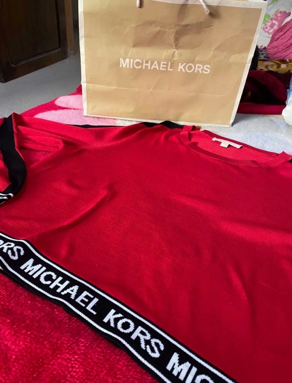 Sweat-shirt Michael Kors rouge à bande logo Taille L 40/42