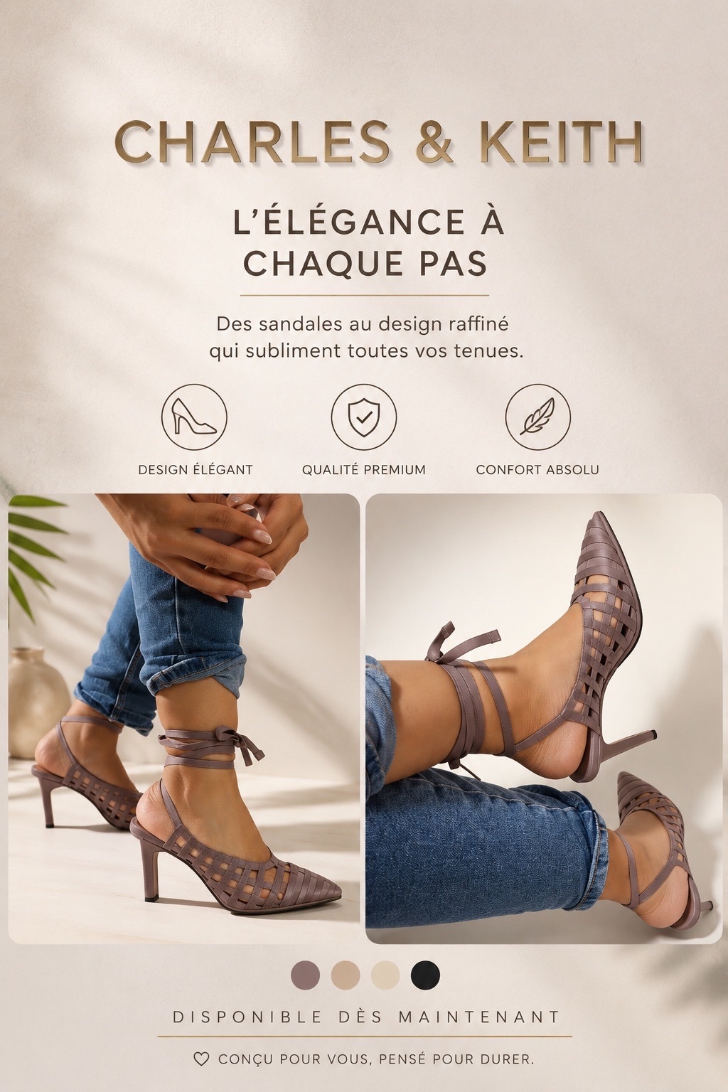 Escarpins Charles & Keith en cuir rose pâle ( Mauve ) se distinguent par leur design en cage avec des brides à nouer