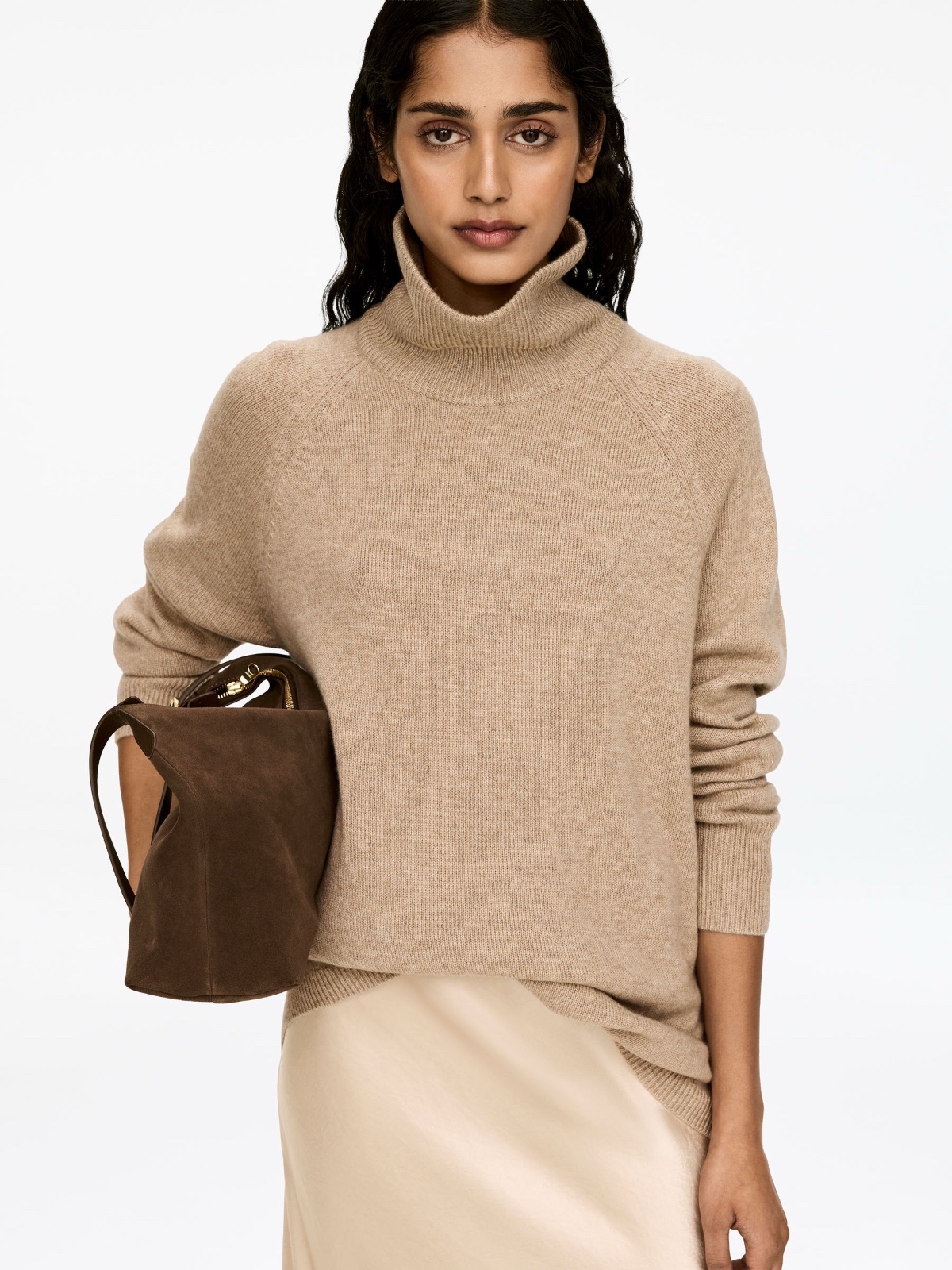 Pull à col roulé beige en laine et cachemire Taille S 38