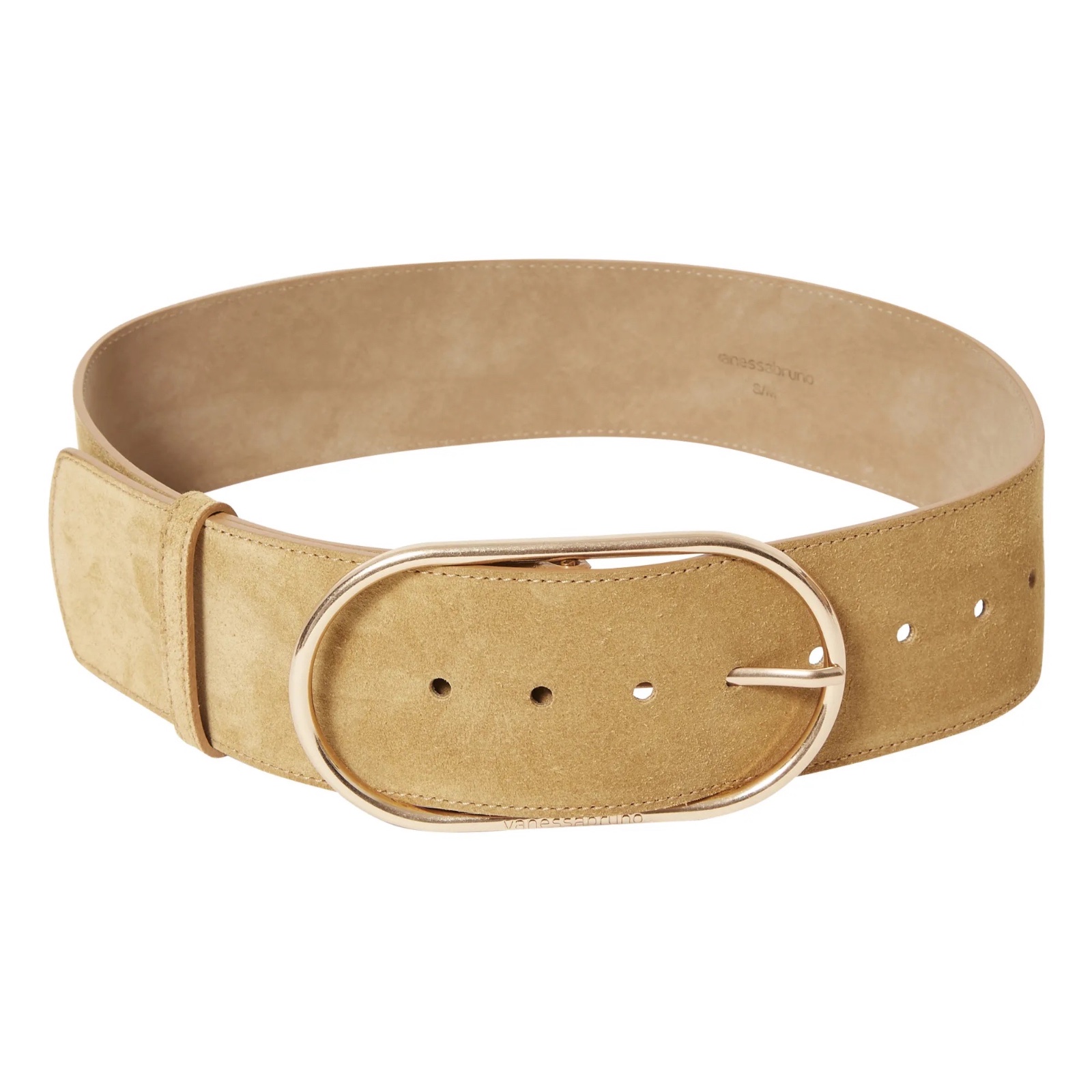 Ceinture en daim beige avec une boucle ovale dorée Taille S/M 38/40