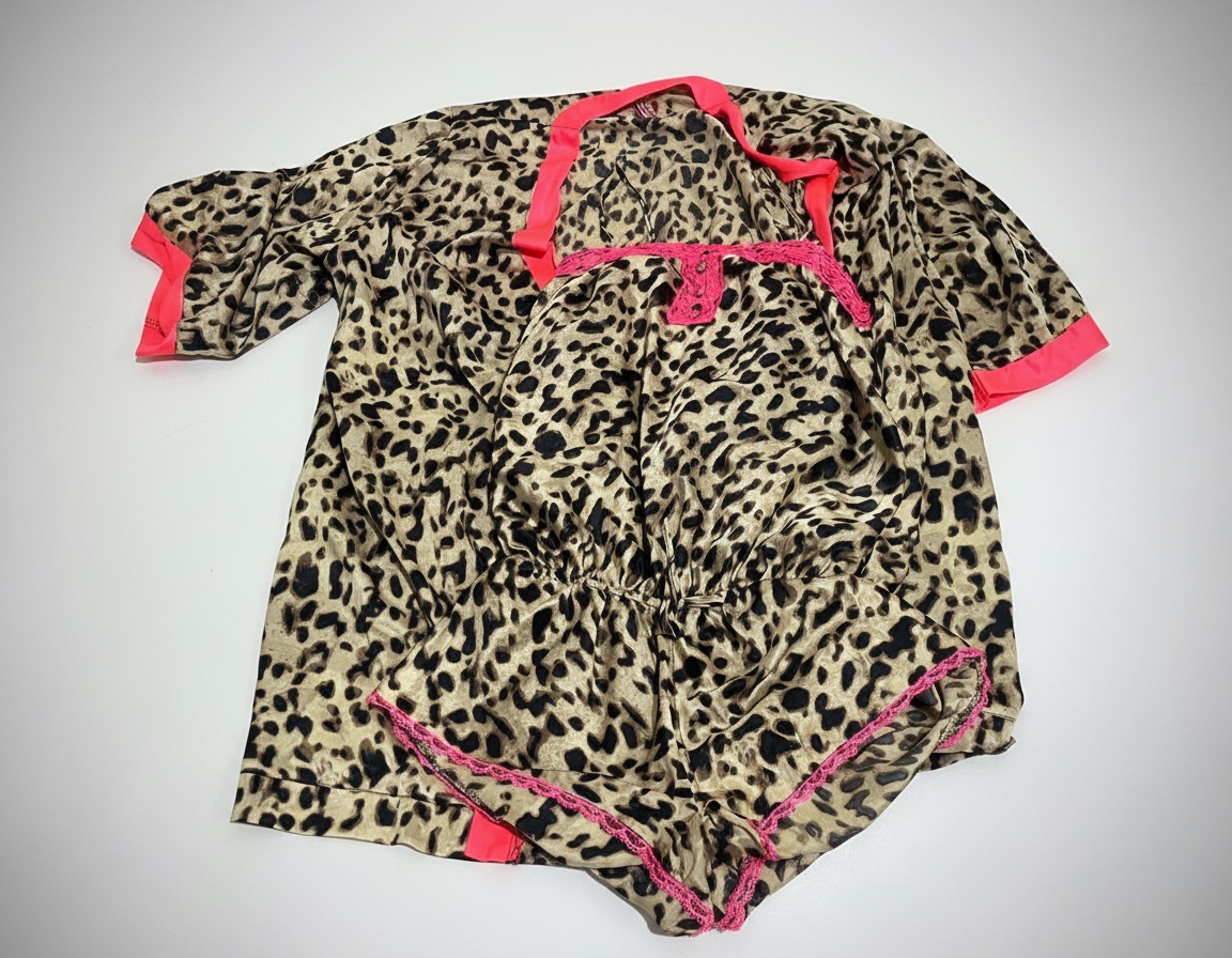 Ensemble de détente léopard avec bordures rose vif .