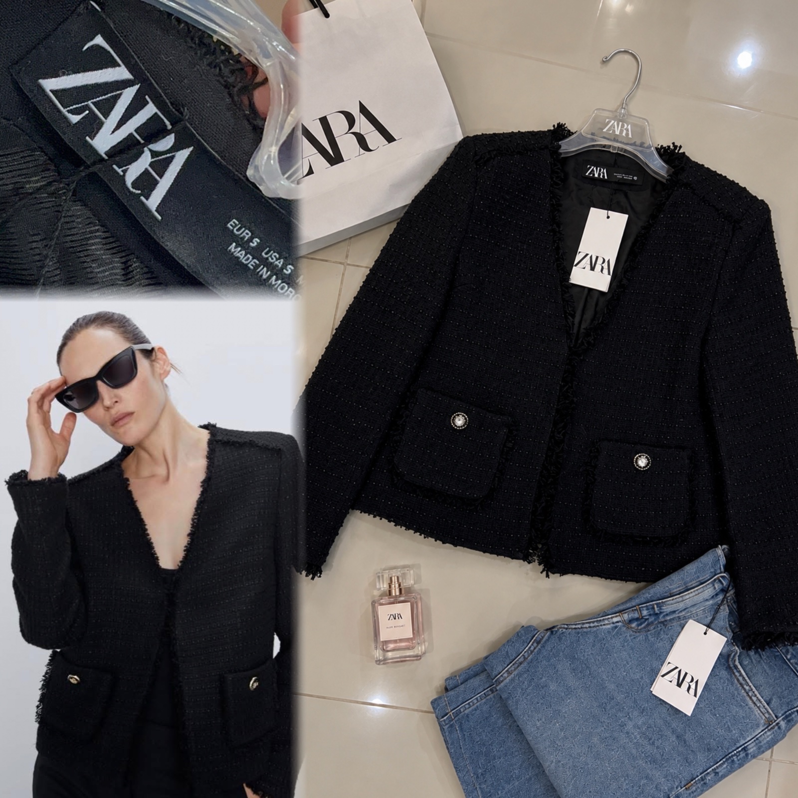 Magnifique blazer, tweed ZARA🖤 comme neuf Intact Avec doublure trés chic 🤍🤍🩷🩷