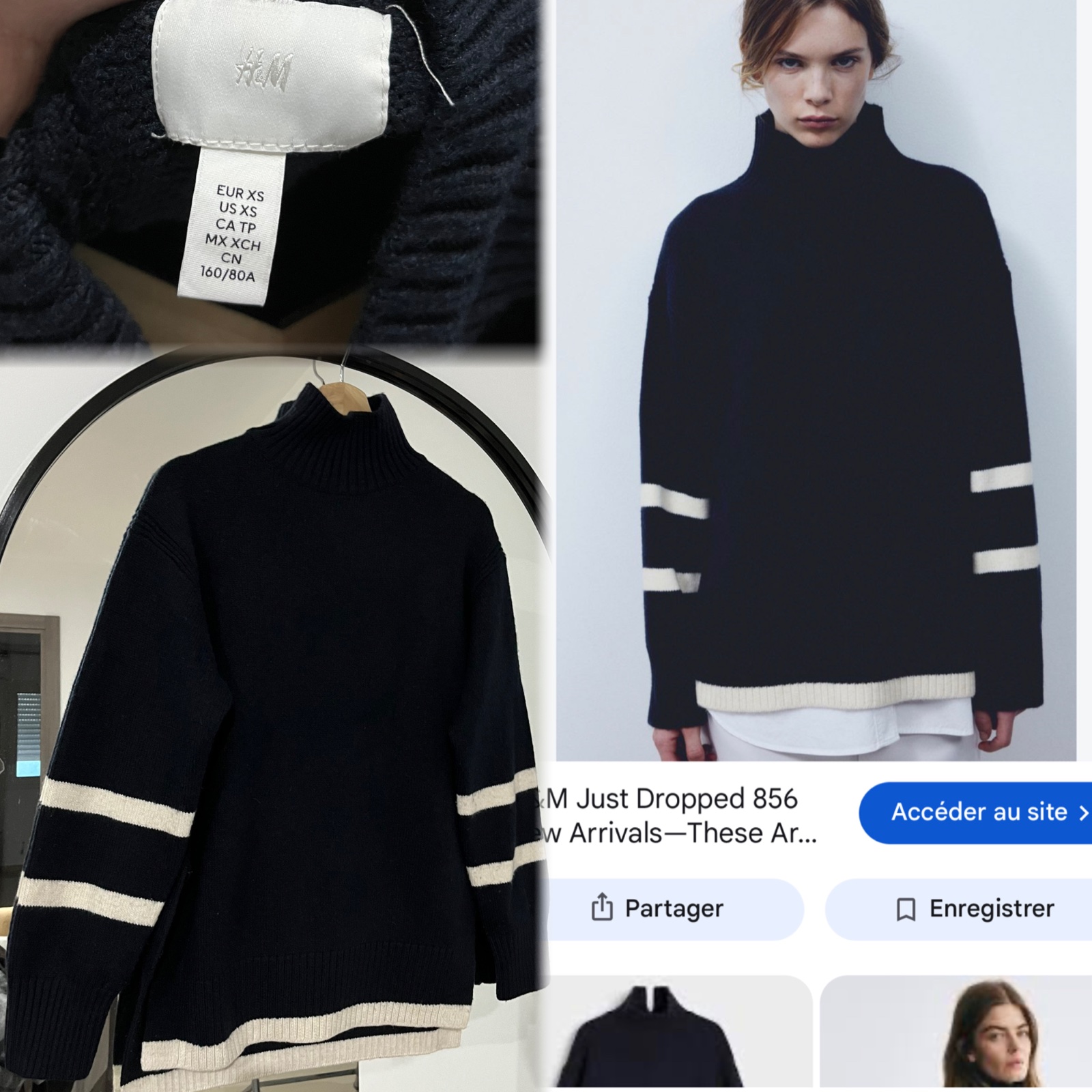 Joli pull xs / s / m 🥥🥥bleu marine de la marque h&m en laine col montrant