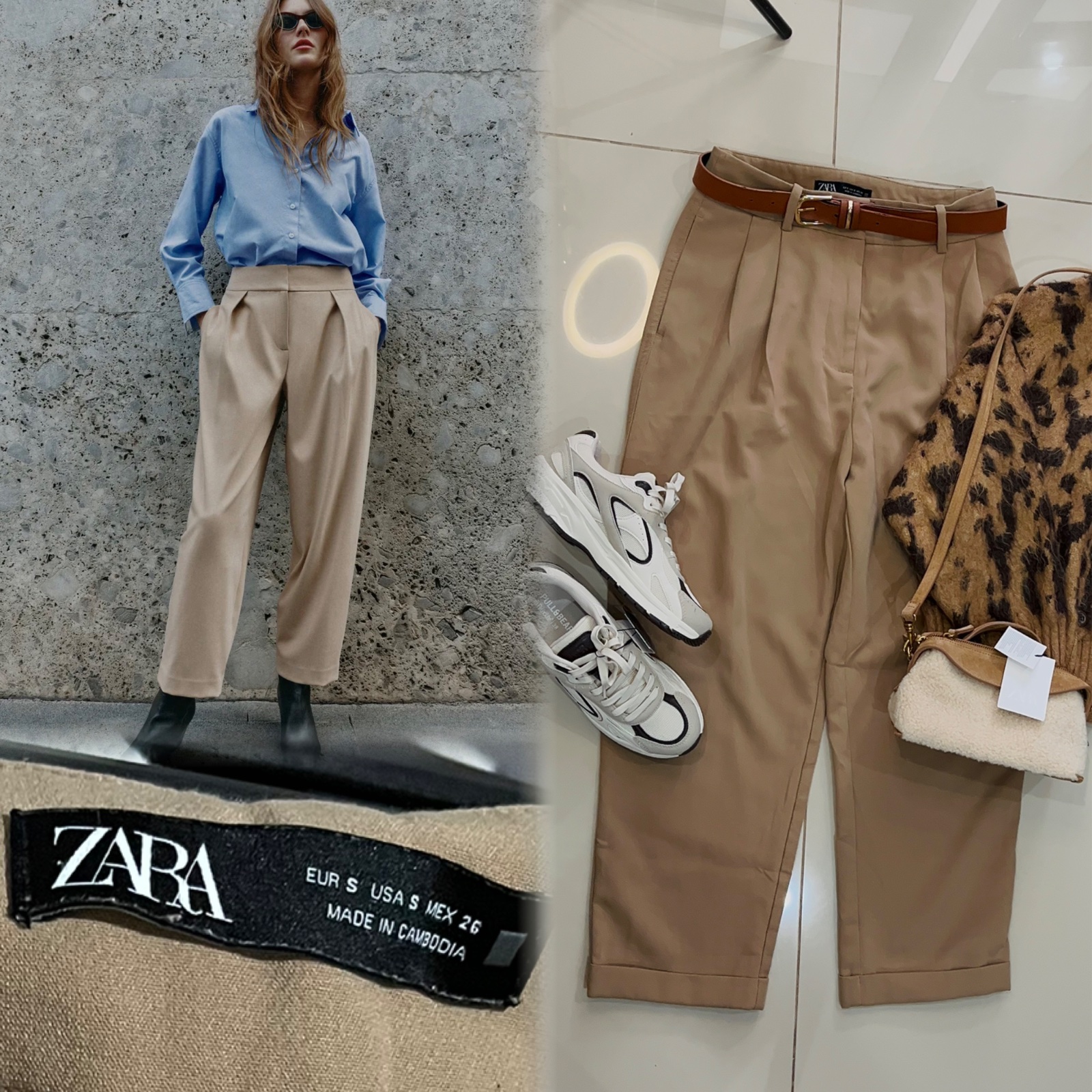 Pantalon Zara, Super. Taille haute couleur Camel.