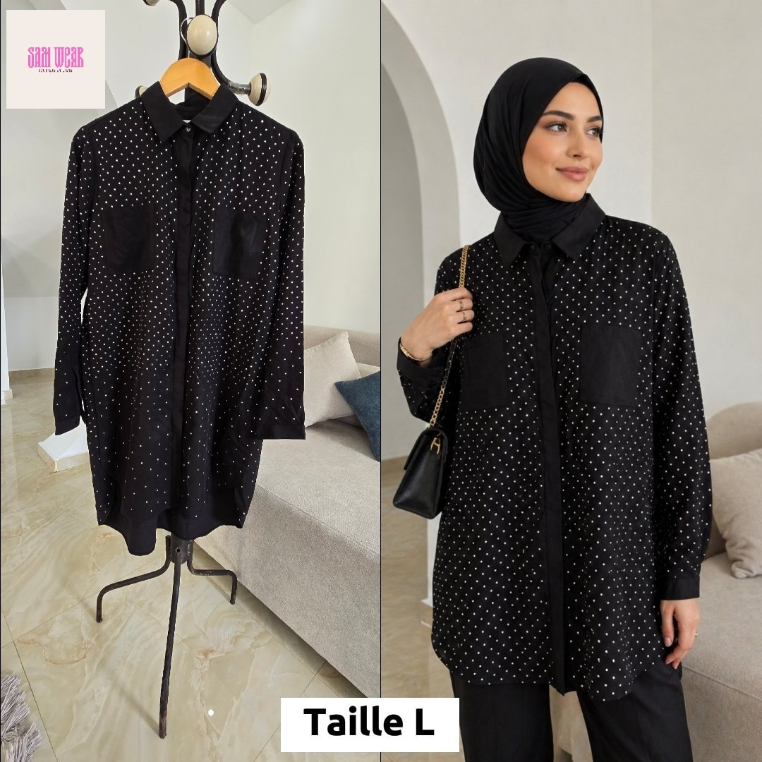Chemise noire avec strass 