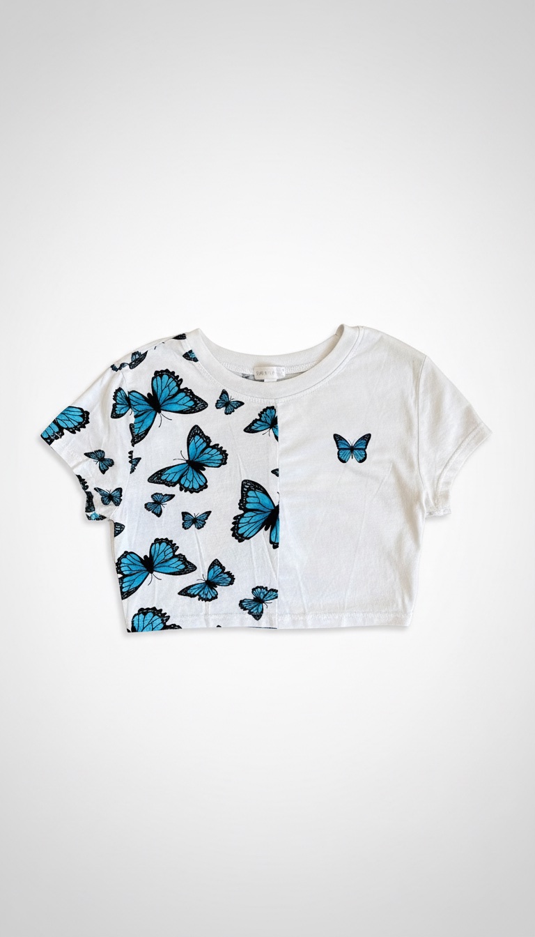 Crop top bicolore papillons bleus - Taille S
