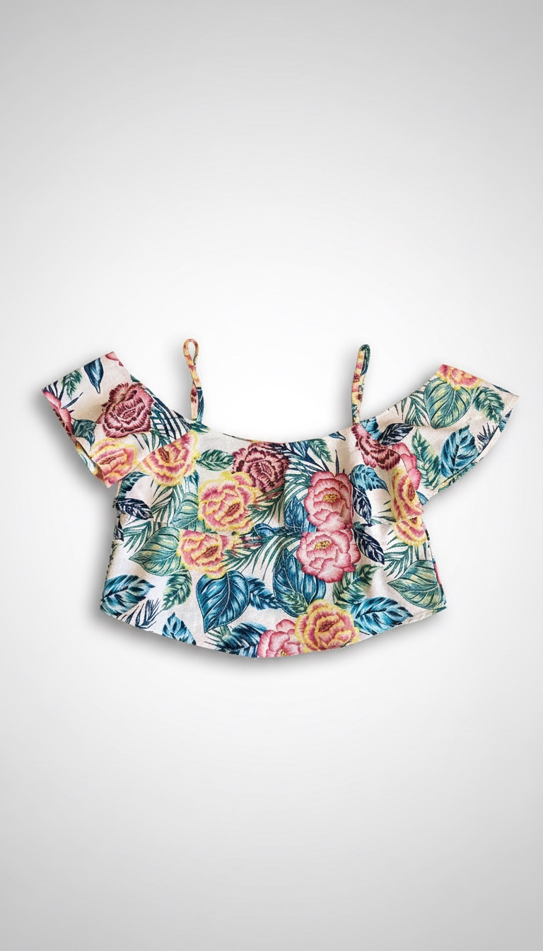 Crop top floral épaules dénudées - DIVIDED H&M (Taille 34)