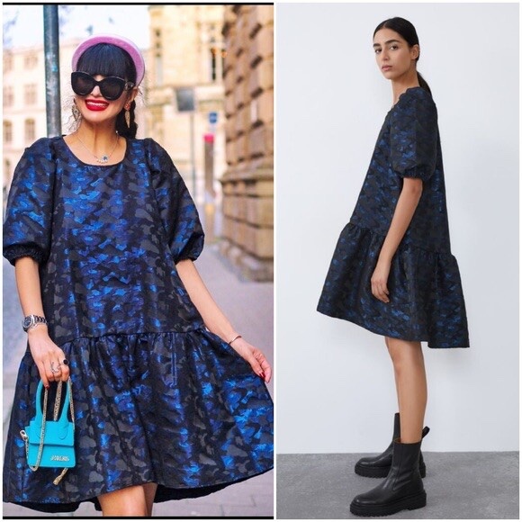 Robe bouffante bleu et noir de la marque Zara