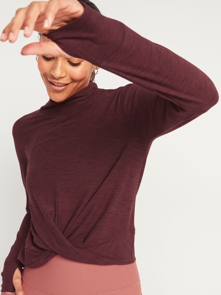Old Navy Long Sleeve Top Breathe On Turtleneck Twist Hem Maroon Red Women