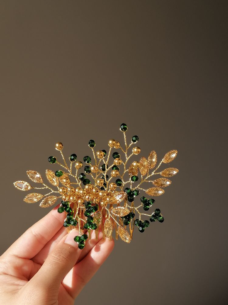 Broche cheveux (doré / vert) 💚✨