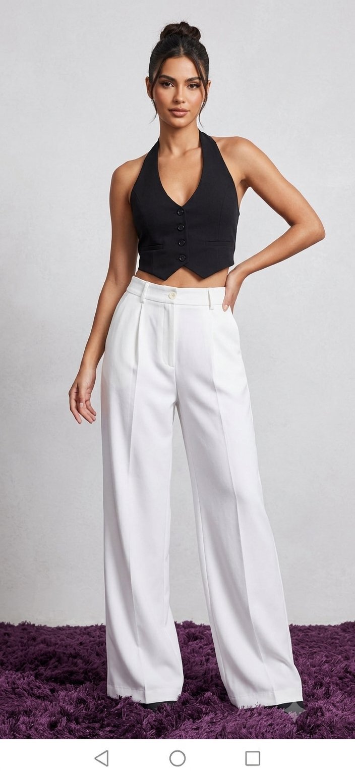 Blazer sans manche noir (Taille S) +pantalon blanc large (taille L) 