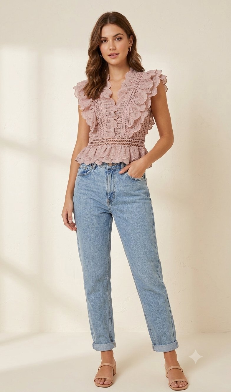 Top rose + pantalon jean 🌸✨ 