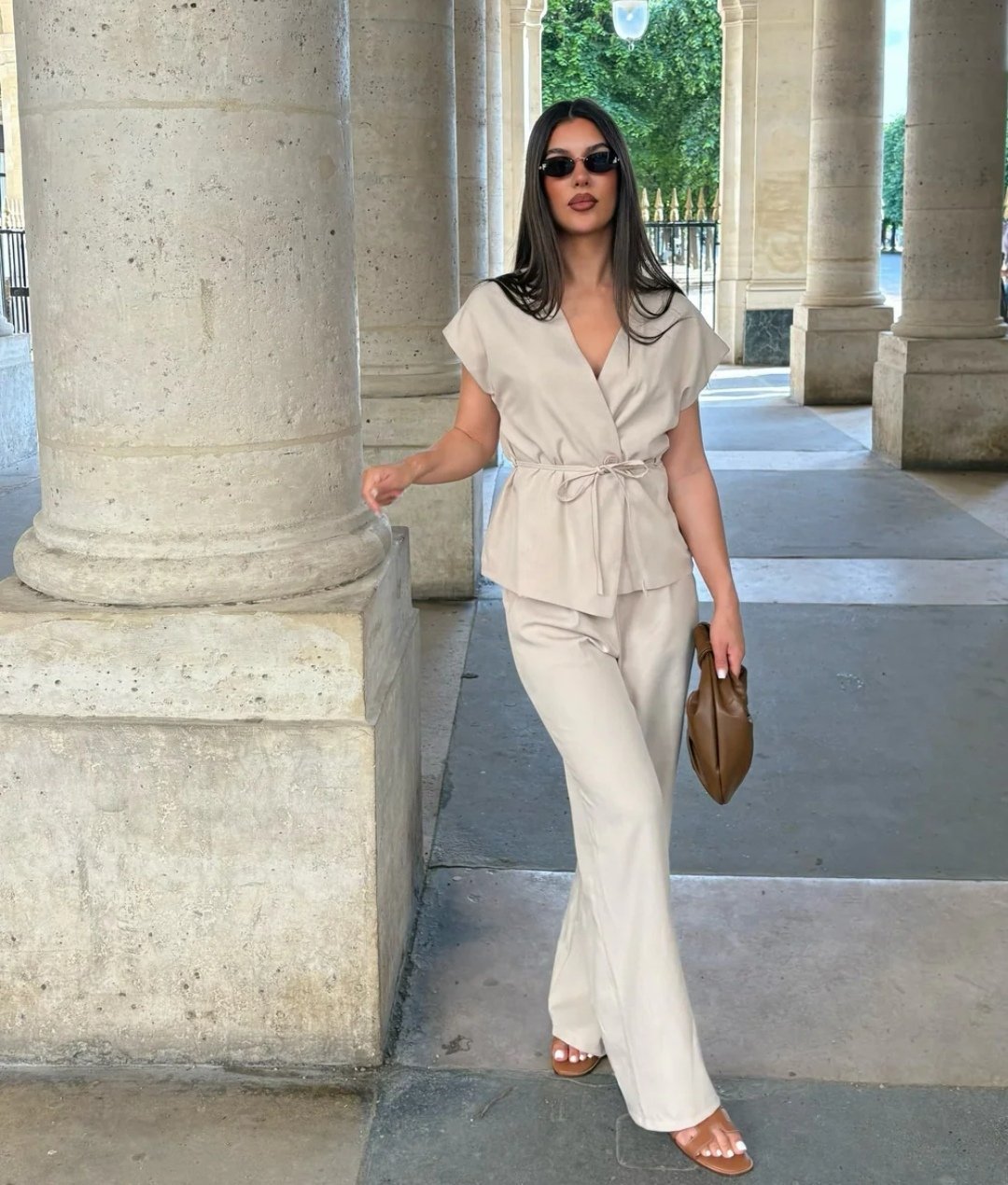 Ensemble Tailleur Fluide Sans Manches Beige ✨made in 🇮🇹