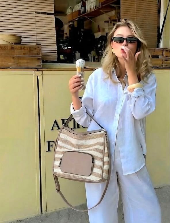 Sac en pailles rayé beige et blanc 🤎✨ 