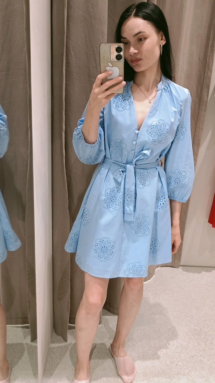 ZARA RUBBERIZED EMBROIDERY POPLIN DRESS💫 