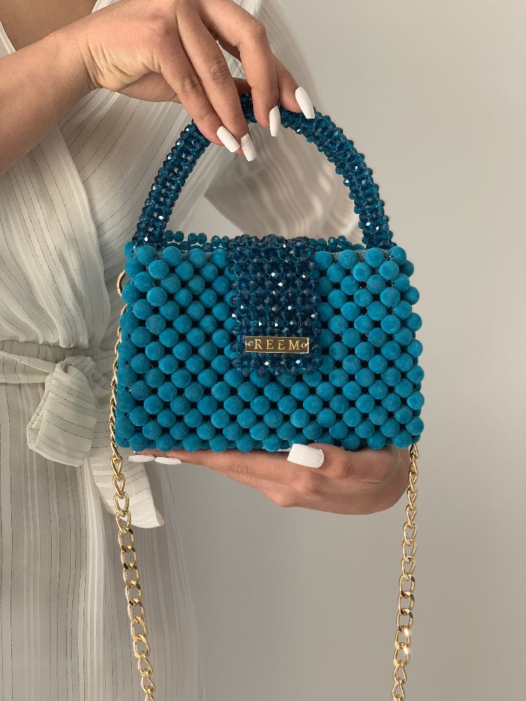 Sac en perle velours turquoise 