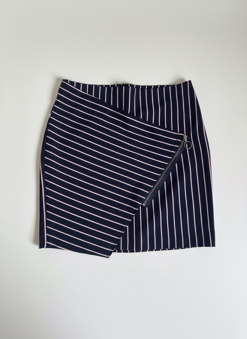 Un jupe avec des rayures blanc bleu et mauve 