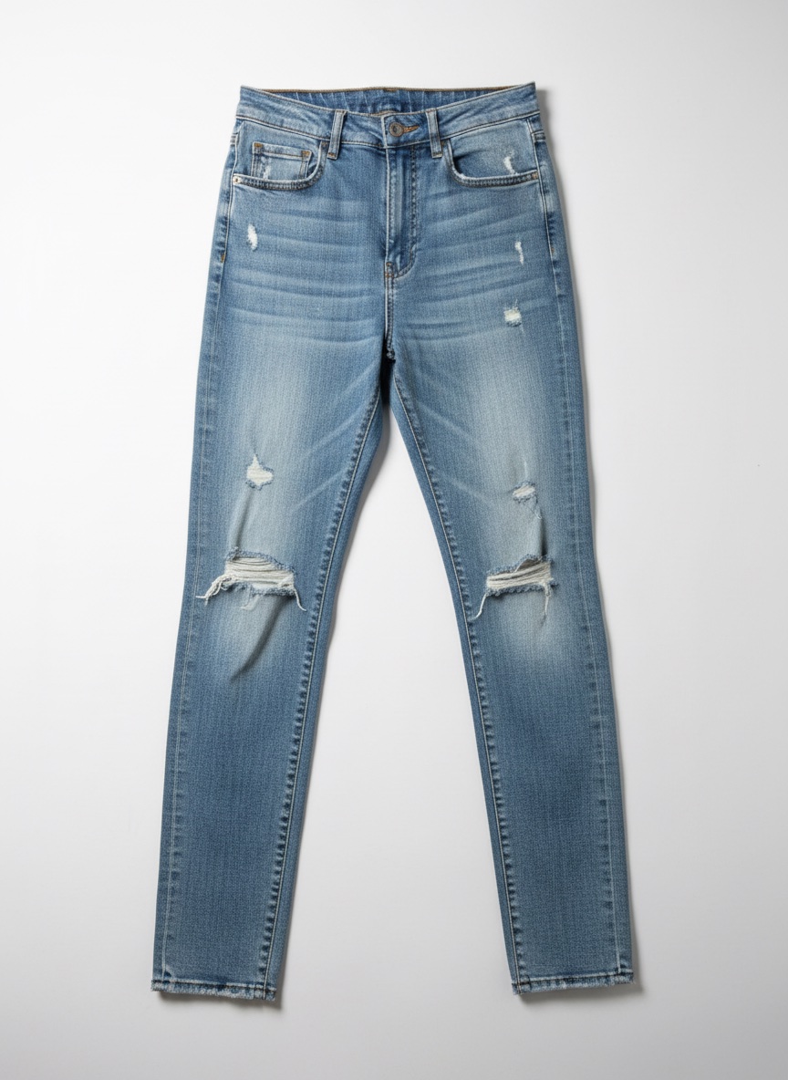 Un pantaon jean bleu dechiré 