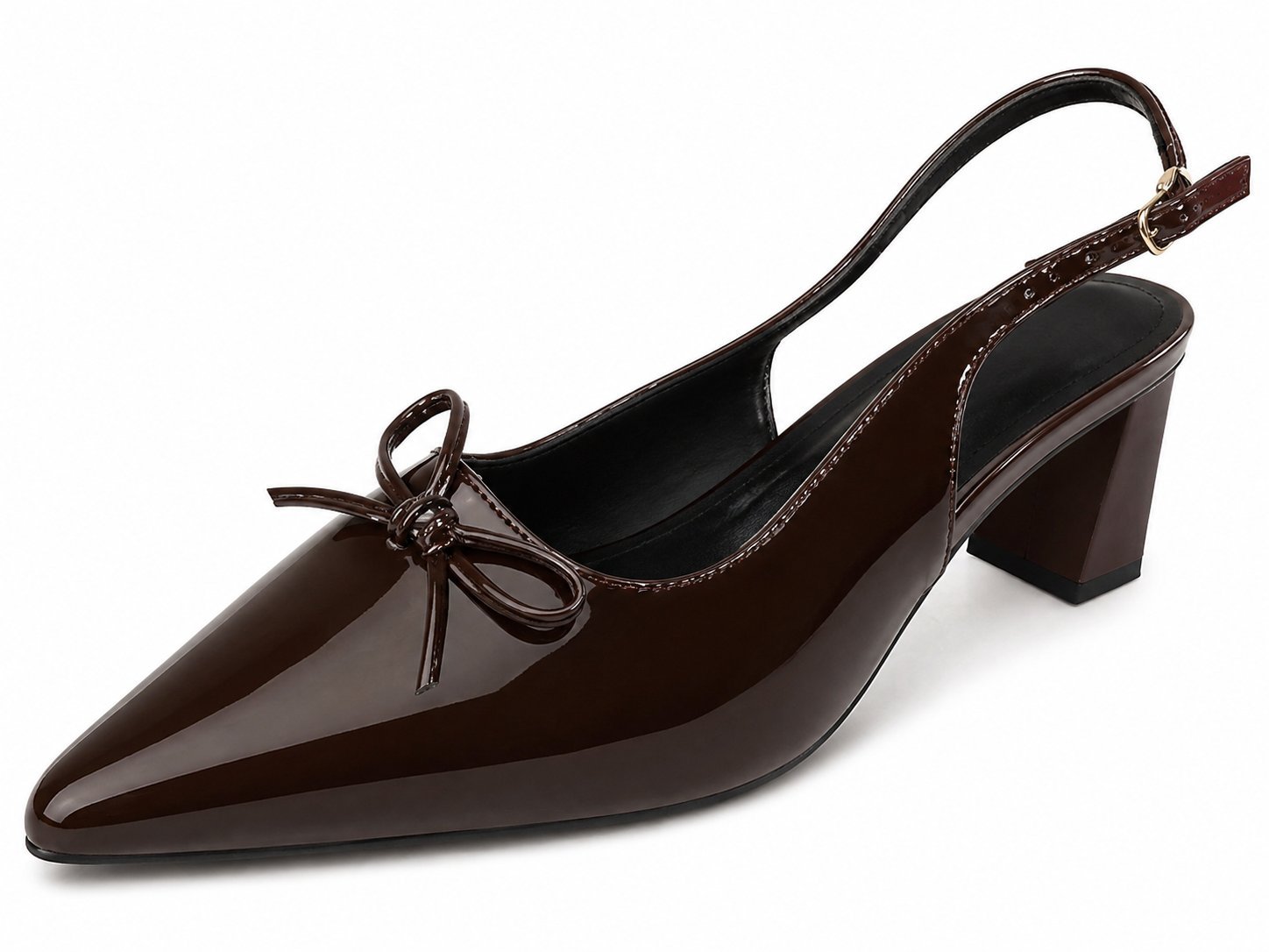 Escarpins femme marron chocolat verni – nœud élégant  