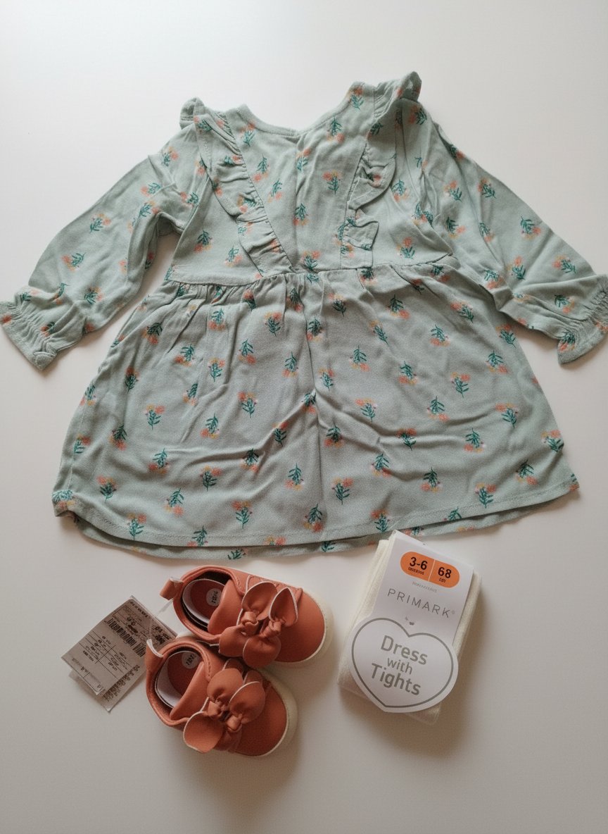 Robe légère avec son collant et chaussons neuf 3-6 mois 