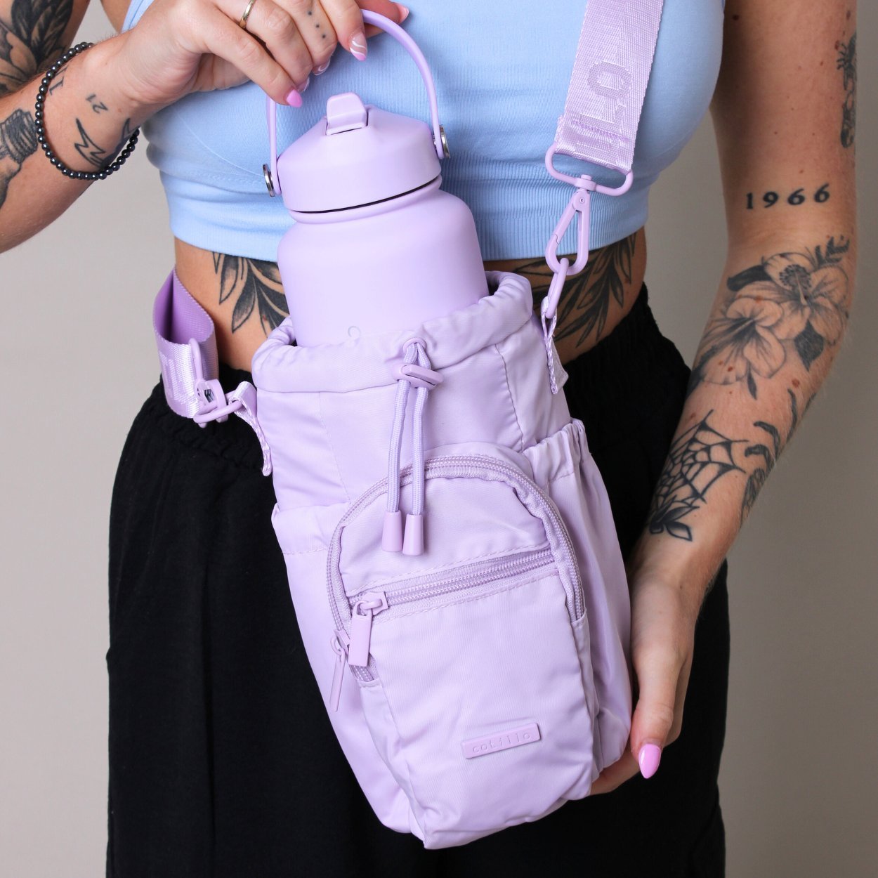 Porte-bouteille violet lavande avec bandoulière