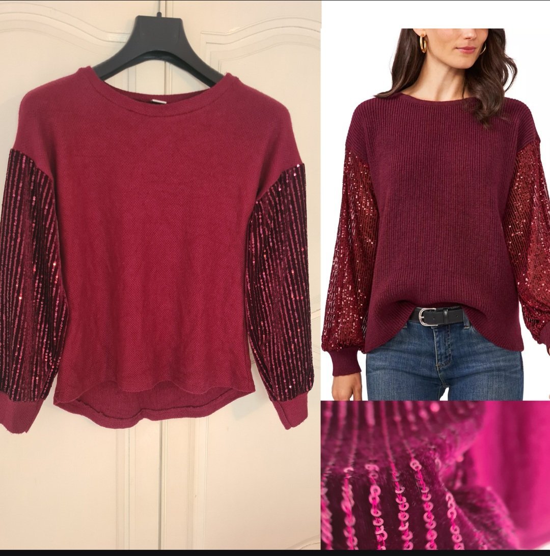 Pull melange de lin velour et sequin taille s importé de l italy neuf