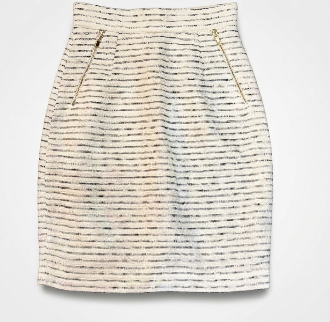 Jupe droite texturée à rayures façon tweed de la marque H&M