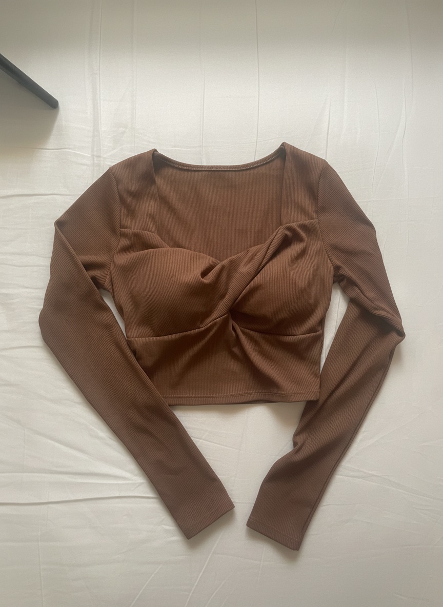 Crop top manches longues Marron chocolat